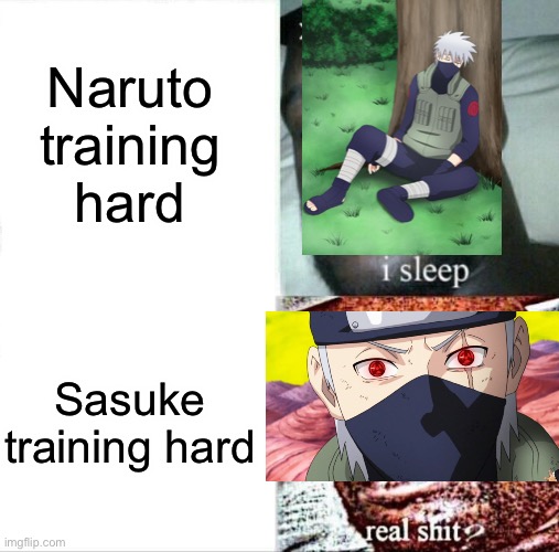 Favorites | Naruto training hard; Sasuke training hard | image tagged in memes,sleeping shaq,kakashi | made w/ Imgflip meme maker