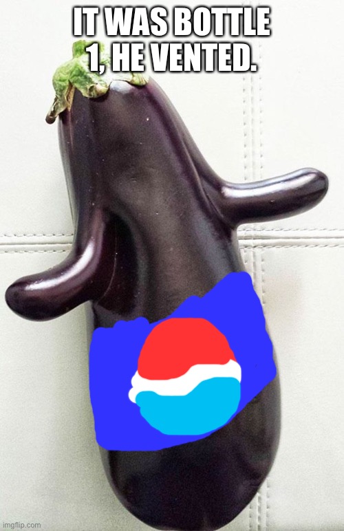 eggplant | IT WAS BOTTLE 1, HE VENTED. | image tagged in eggplant | made w/ Imgflip meme maker