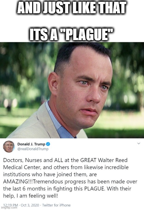 Just. like. that. | AND JUST LIKE THAT; ITS A "PLAGUE" | image tagged in memes,and just like that,coronavirus,donald trump is an idiot,maga,politics | made w/ Imgflip meme maker