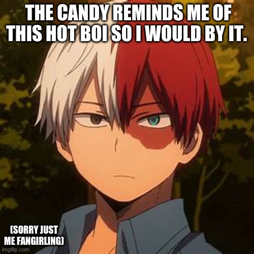 TODOROKI | THE CANDY REMINDS ME OF THIS HOT BOI SO I WOULD BY IT. (SORRY JUST ME FANGIRLING) | image tagged in todoroki | made w/ Imgflip meme maker