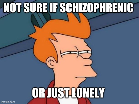 OOF! | NOT SURE IF SCHIZOPHRENIC; OR JUST LONELY | image tagged in memes,futurama fry | made w/ Imgflip meme maker
