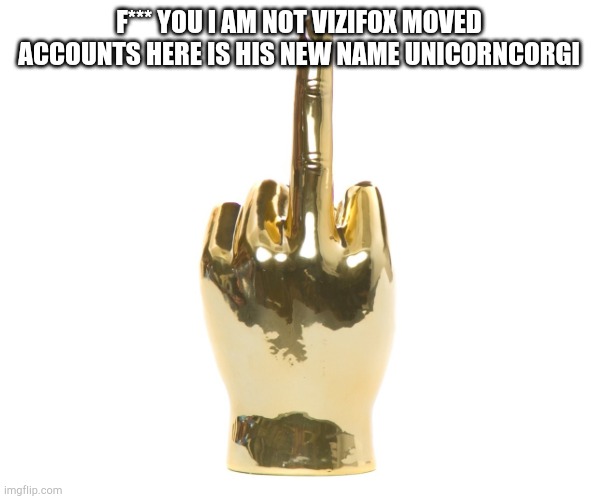 Bad finger | F*** YOU I AM NOT VIZIFOX MOVED ACCOUNTS HERE IS HIS NEW NAME UNICORNCORGI | image tagged in bad finger | made w/ Imgflip meme maker
