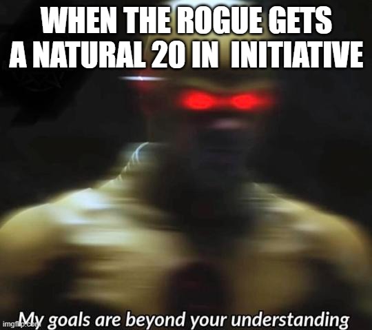 rogues things | WHEN THE ROGUE GETS A NATURAL 20 IN  INITIATIVE | image tagged in dnd,dungeons and dragons | made w/ Imgflip meme maker