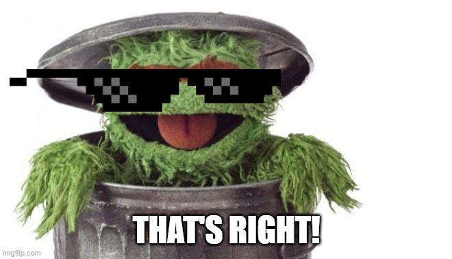 Oscar trashcan Sesame street | THAT'S RIGHT! | image tagged in oscar trashcan sesame street | made w/ Imgflip meme maker