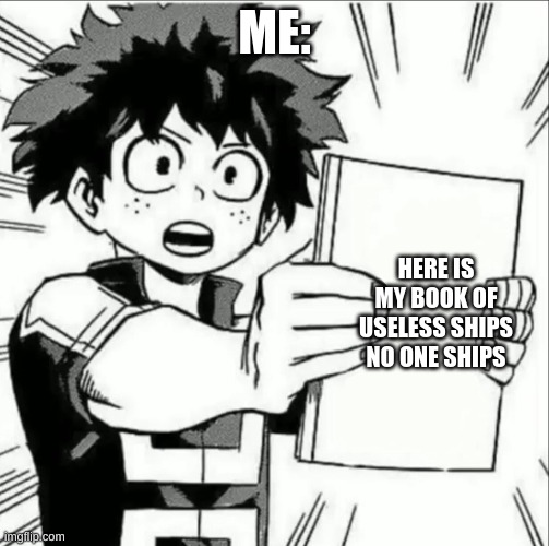 My useless ship book | ME:; HERE IS MY BOOK OF USELESS SHIPS NO ONE SHIPS | image tagged in deku sharing notes | made w/ Imgflip meme maker
