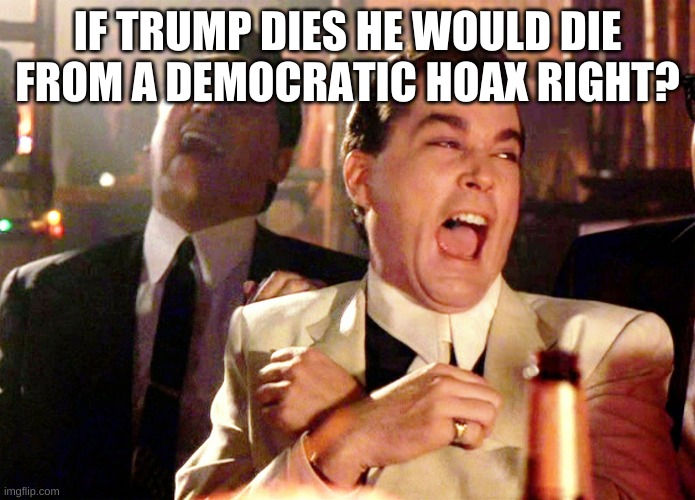 Good Fellas Hilarious Meme | IF TRUMP DIES HE WOULD DIE FROM A DEMOCRATIC HOAX RIGHT? | image tagged in memes,good fellas hilarious | made w/ Imgflip meme maker