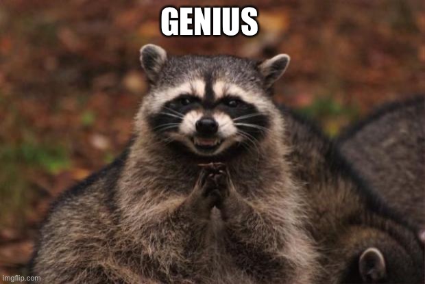 evil genius racoon | GENIUS | image tagged in evil genius racoon | made w/ Imgflip meme maker