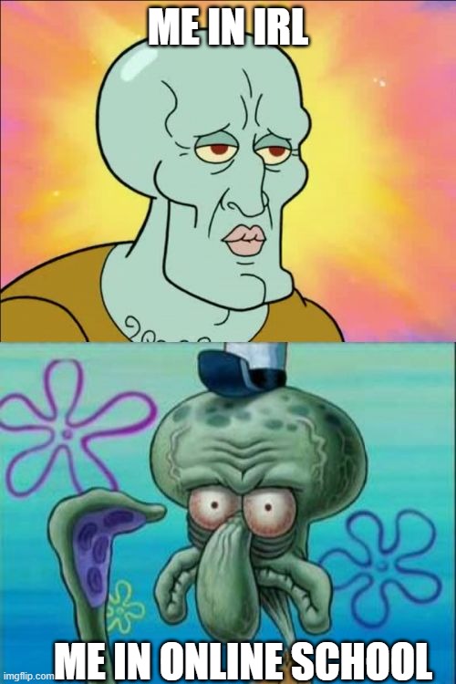 Truth.... | ME IN IRL; ME IN ONLINE SCHOOL | image tagged in memes,squidward | made w/ Imgflip meme maker