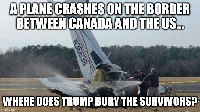 Plane Crash | A PLANE CRASHES ON THE BORDER BETWEEN CANADA AND THE US... WHERE DOES TRUMP BURY THE SURVIVORS? | image tagged in plane crash,memes | made w/ Imgflip meme maker