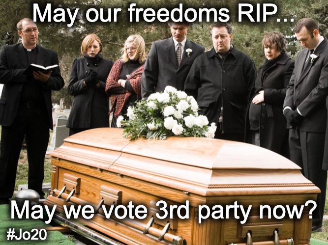 Pretty please? | May our freedoms RIP... May we vote 3rd party now? #Jo20 | image tagged in funeral,freedom,liberty,jorgensen,libertarian | made w/ Imgflip meme maker