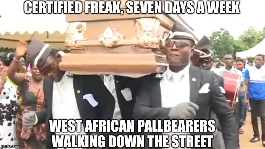 WAP | CERTIFIED FREAK, SEVEN DAYS A WEEK; WEST AFRICAN PALLBEARERS WALKING DOWN THE STREET | image tagged in coffin dance,wap | made w/ Imgflip meme maker
