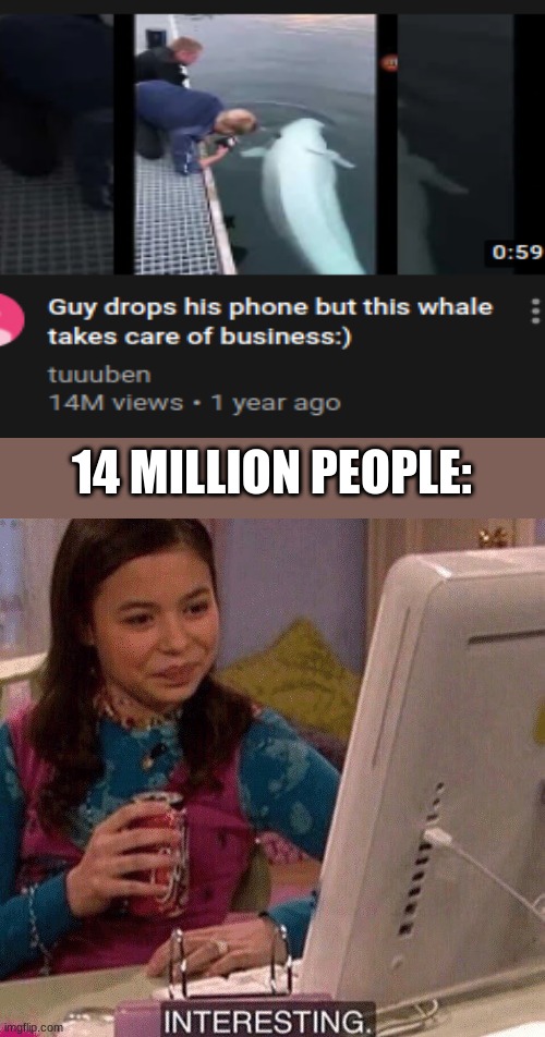 I don't know how or why but okay | 14 MILLION PEOPLE: | image tagged in icarly interesting,whales | made w/ Imgflip meme maker
