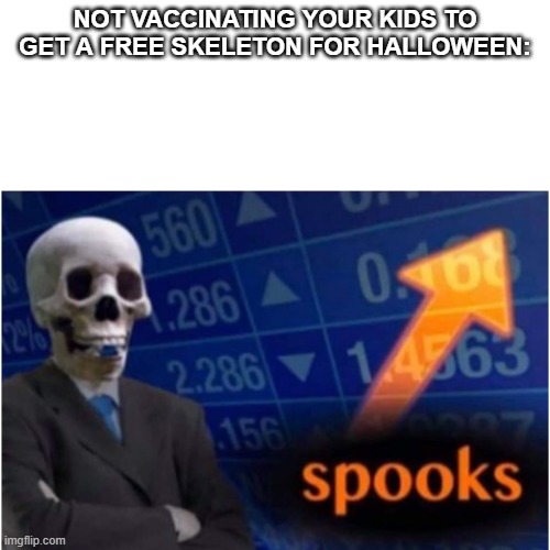 Happy Halloween!! | NOT VACCINATING YOUR KIDS TO GET A FREE SKELETON FOR HALLOWEEN: | image tagged in blank white template | made w/ Imgflip meme maker