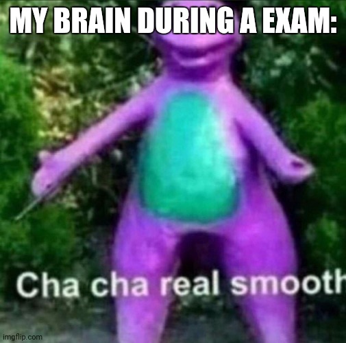 Cha Cha Real Smooth | MY BRAIN DURING A EXAM: | image tagged in cha cha real smooth | made w/ Imgflip meme maker