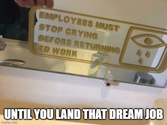 Dream Job | UNTIL YOU LAND THAT DREAM JOB | image tagged in cry,just keep swimming | made w/ Imgflip meme maker