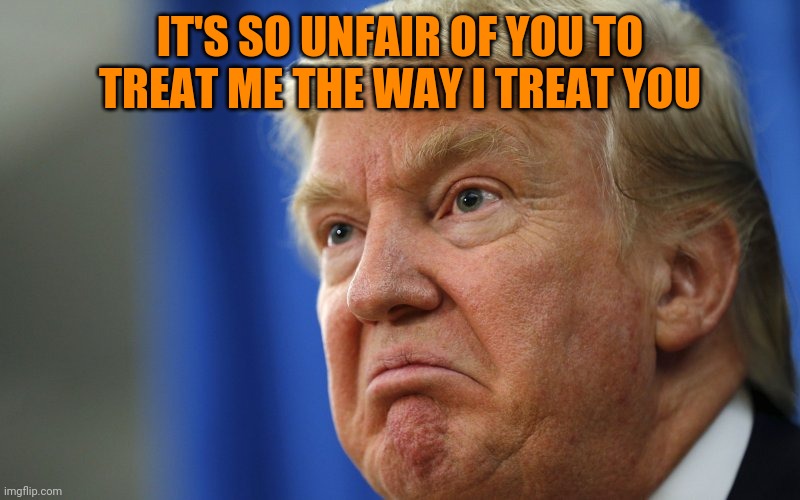Angry Trump | IT'S SO UNFAIR OF YOU TO TREAT ME THE WAY I TREAT YOU | image tagged in angry trump | made w/ Imgflip meme maker