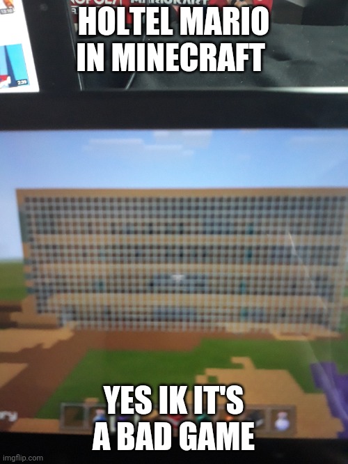 HOLTEL MARIO IN MINECRAFT; YES IK IT'S A BAD GAME | image tagged in memes,funny,mario,minecraft | made w/ Imgflip meme maker