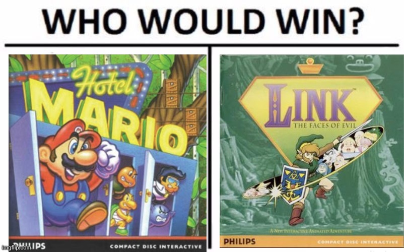 Who Would Win? Meme | image tagged in memes,who would win,mario,zelda cdi | made w/ Imgflip meme maker