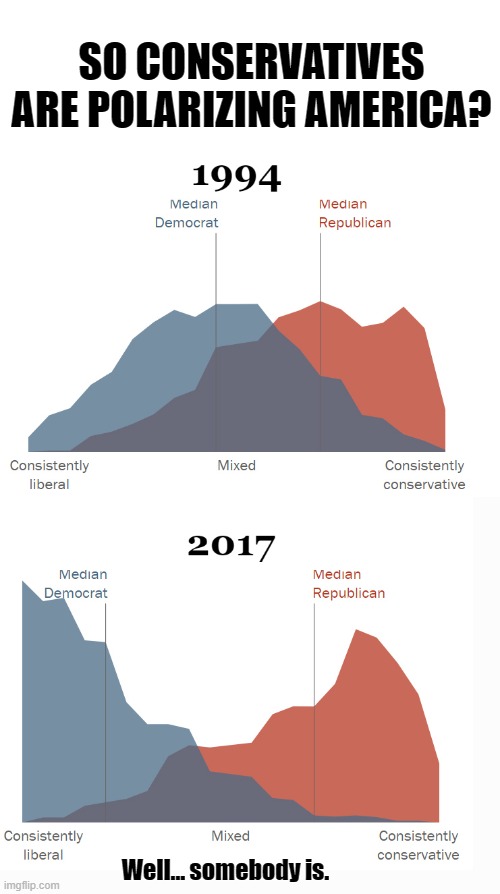 polarization by who? | SO CONSERVATIVES ARE POLARIZING AMERICA? Well... somebody is. | image tagged in democrats,crazy,liberal,left | made w/ Imgflip meme maker