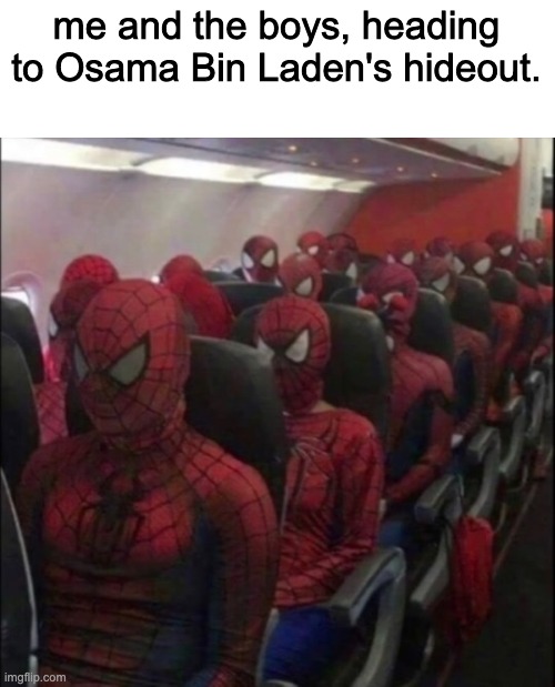 Spider Man Plane | me and the boys, heading to Osama Bin Laden's hideout. | image tagged in osama bin laden | made w/ Imgflip meme maker