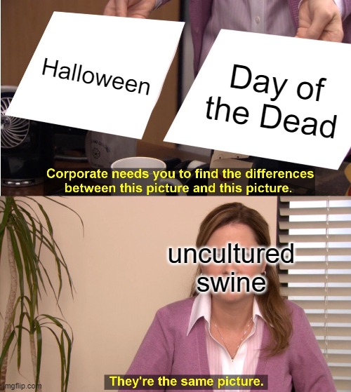 They're The Same Picture | Halloween; Day of the Dead; uncultured swine | image tagged in memes,they're the same picture | made w/ Imgflip meme maker