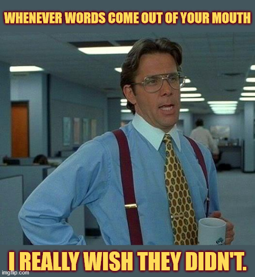 Your mouth | WHENEVER WORDS COME OUT OF YOUR MOUTH; I REALLY WISH THEY DIDN'T. | image tagged in memes,that would be great | made w/ Imgflip meme maker