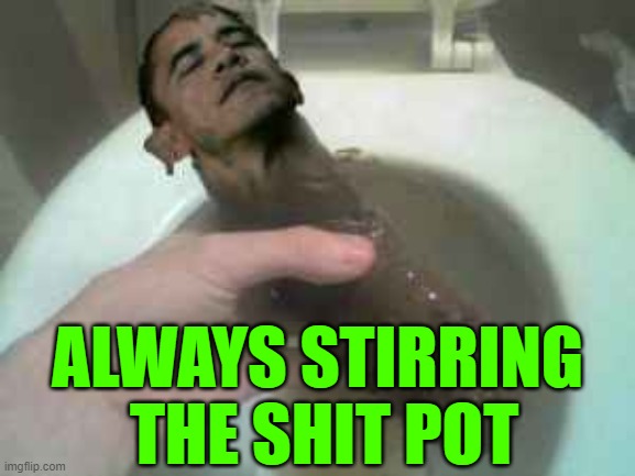 Obama Turd | ALWAYS STIRRING
 THE SHIT POT | image tagged in obama turd | made w/ Imgflip meme maker