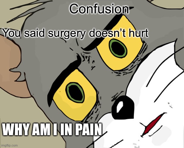 Unsettled Tom | Confusion; You said surgery doesn’t hurt; WHY AM I IN PAIN | image tagged in memes,unsettled tom | made w/ Imgflip meme maker