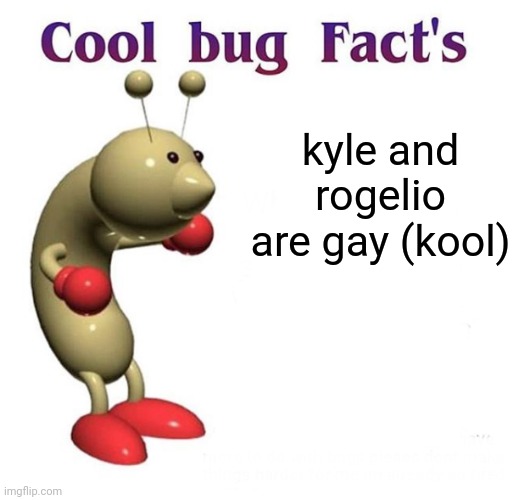 yee | kyle and rogelio are gay (kool) | image tagged in cool bug facts | made w/ Imgflip meme maker