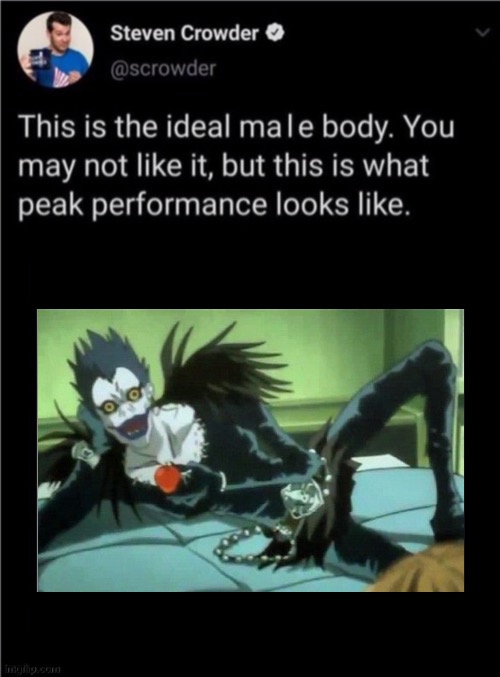 Ryuk Rockin' The Goth Clown Look | image tagged in ideal male body hq,memes,ryu,kkk,death note,anime | made w/ Imgflip meme maker