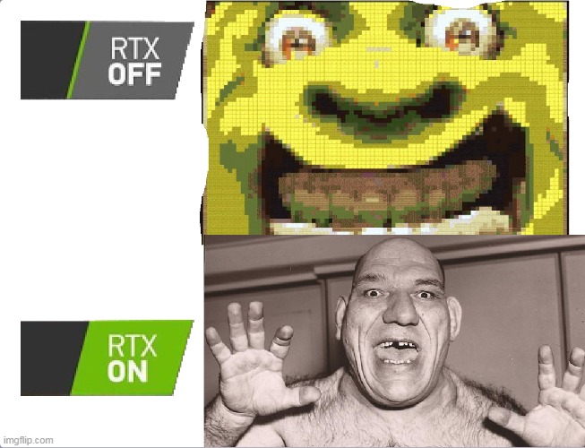 RTX on vs. off | image tagged in shrek | made w/ Imgflip meme maker