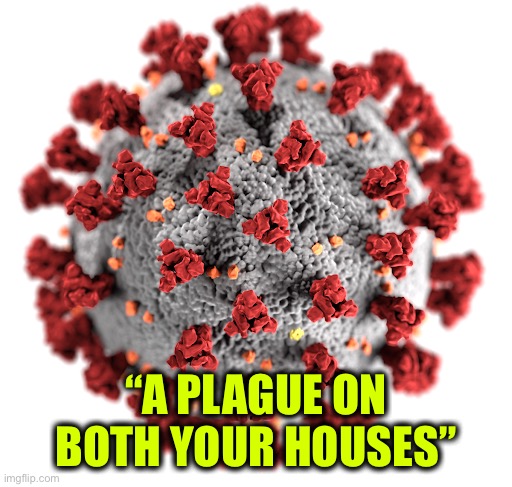 A pox on both your houses | “A PLAGUE ON BOTH YOUR HOUSES” | image tagged in plague,pox,covid,coronavirus | made w/ Imgflip meme maker
