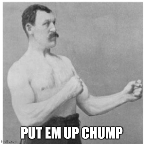 Overly Manly Man Meme | PUT EM UP CHUMP | image tagged in memes,overly manly man | made w/ Imgflip meme maker