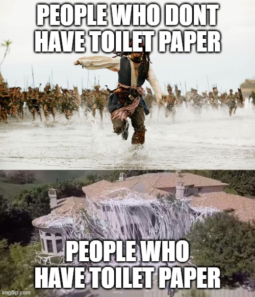 Toilet paper | PEOPLE WHO DONT HAVE TOILET PAPER; PEOPLE WHO HAVE TOILET PAPER | image tagged in run away | made w/ Imgflip meme maker