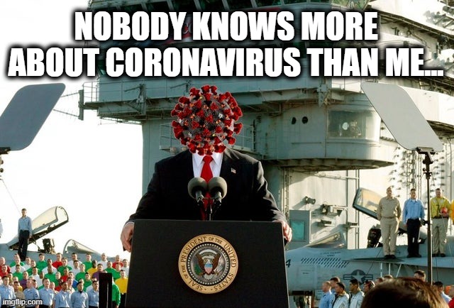 No One knows more about coronavirus than me | NOBODY KNOWS MORE ABOUT CORONAVIRUS THAN ME... | image tagged in trump,election 2020,coronavirus,stable genius,trump is a moron | made w/ Imgflip meme maker