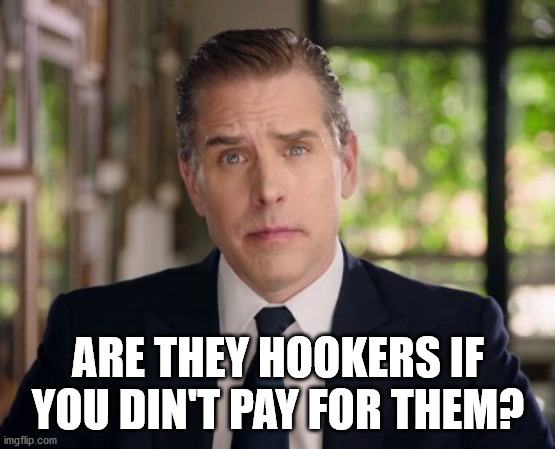 Hunter Biden junkie eyes | ARE THEY HOOKERS IF YOU DIN'T PAY FOR THEM? | image tagged in hunter biden junkie eyes | made w/ Imgflip meme maker