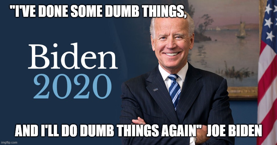 Biden For President | "I'VE DONE SOME DUMB THINGS, AND I'LL DO DUMB THINGS AGAIN"  JOE BIDEN | image tagged in biden for president | made w/ Imgflip meme maker