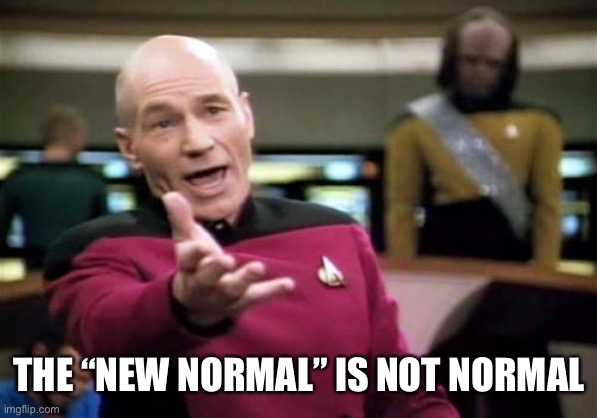 Picard Wtf Meme | THE “NEW NORMAL” IS NOT NORMAL | image tagged in memes,picard wtf | made w/ Imgflip meme maker
