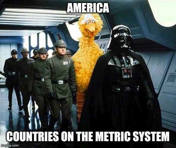 vader big bird | AMERICA; COUNTRIES ON THE METRIC SYSTEM | image tagged in vader big bird | made w/ Imgflip meme maker