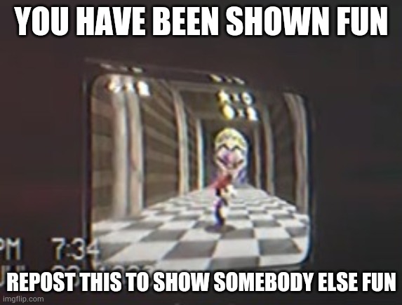 Wario Has Shown You Fun | YOU HAVE BEEN SHOWN FUN; REPOST THIS TO SHOW SOMEBODY ELSE FUN | image tagged in repost,repost to show somebody else fun,wario,apparition,wario apparition | made w/ Imgflip meme maker