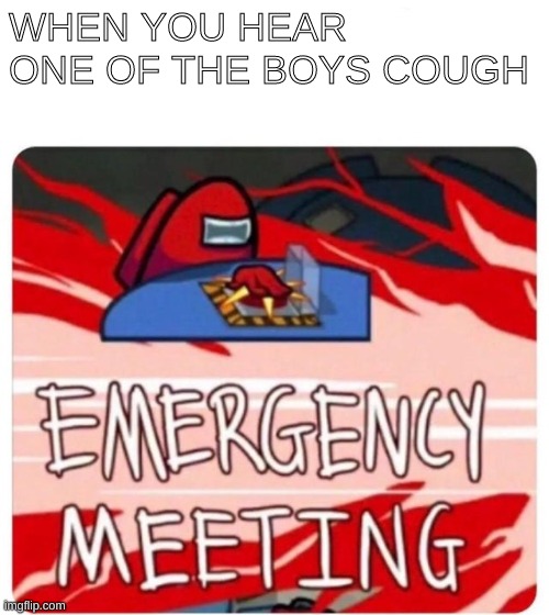 Emergency Meeting Among Us | WHEN YOU HEAR ONE OF THE BOYS COUGH | image tagged in emergency meeting among us | made w/ Imgflip meme maker