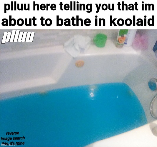 wish me luck | plluu here telling you that im; about to bathe in koolaid; plluu; reverse image search this, it's mine | image tagged in memes,irl,funny,plluu | made w/ Imgflip meme maker