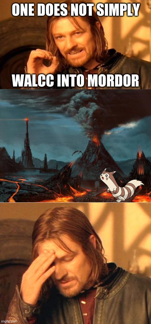Boromir frustrated | ONE DOES NOT SIMPLY; WALCC INTO MORDOR | image tagged in boromir frustrated,furret | made w/ Imgflip meme maker
