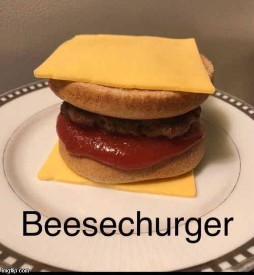 Beesechurger | image tagged in cheese,burger,funny,memes,funny memes | made w/ Imgflip meme maker
