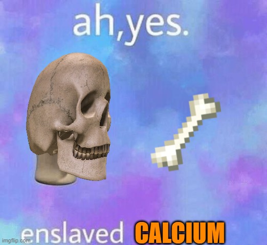 Ah Yes enslaved | CALCIUM | image tagged in ah yes enslaved,calcium,spooktober,halloween,spooky,barney will eat all of your delectable biscuits | made w/ Imgflip meme maker