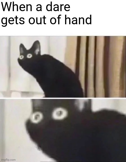 A dare | When a dare gets out of hand | image tagged in oh no black cat,dares,dare,memes,comments,comment section | made w/ Imgflip meme maker