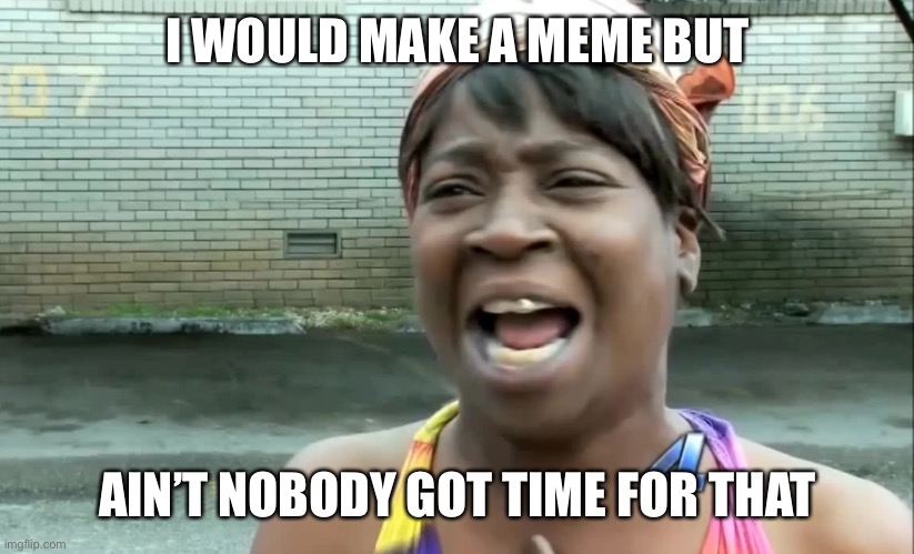 Ain’t nobody got time for that! | I WOULD MAKE A MEME BUT; AIN’T NOBODY GOT TIME FOR THAT | image tagged in ain t nobody got time for that | made w/ Imgflip meme maker