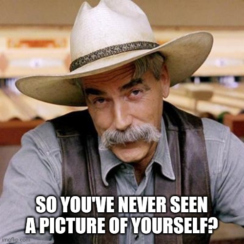 SARCASM COWBOY | SO YOU'VE NEVER SEEN A PICTURE OF YOURSELF? | image tagged in sarcasm cowboy | made w/ Imgflip meme maker