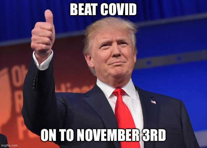 Not quite beat it yet, but winning | BEAT COVID; ON TO NOVEMBER 3RD | image tagged in donald trump,covid-19,political meme | made w/ Imgflip meme maker