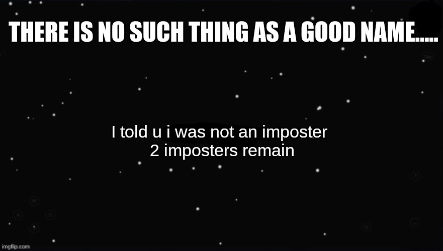 Is there a good name? | THERE IS NO SUCH THING AS A GOOD NAME..... I told u i was not an imposter; 2 imposters remain | image tagged in x was the impostor | made w/ Imgflip meme maker